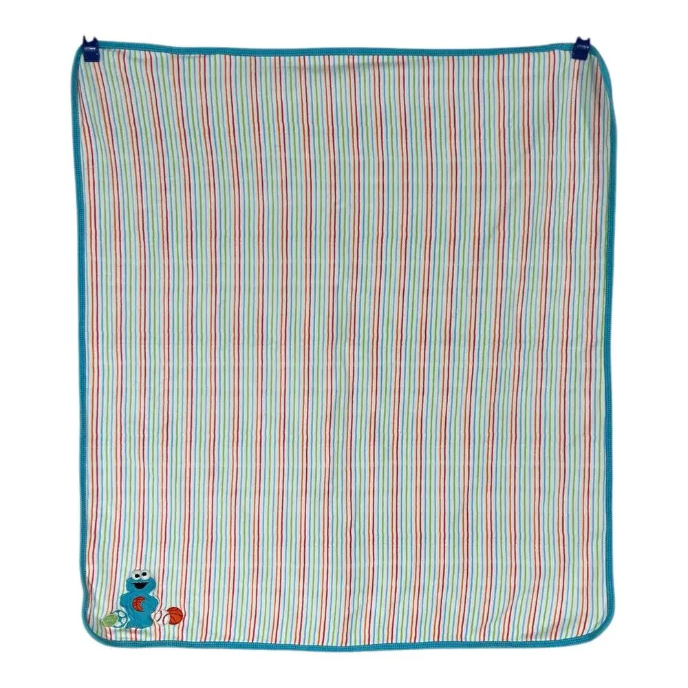 Sesame Street Cookie Monster Elmo Sports Balls Striped Baby Blanket Cotton Blue